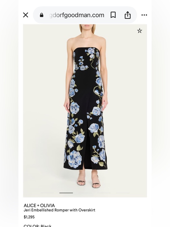 Alice + Olivia Dresses & Skirts - Alice + Olivia Black Strapless Embellished Romper with Blue Floral Overskirt